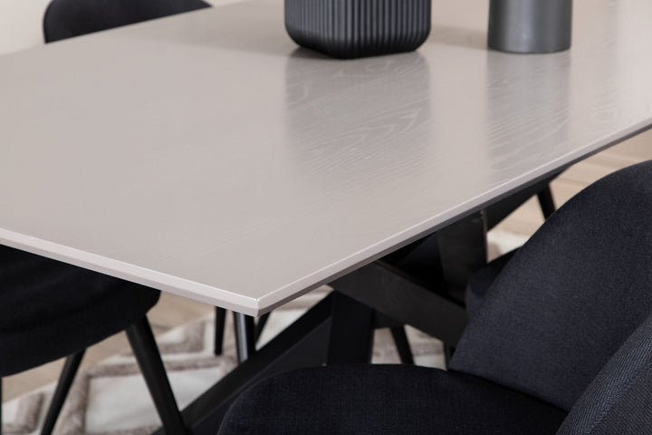 Venture Home Piazza Dining Table , Black Grey Veneer+Velvet Dining Chiar , Black legs, Black Fabric_6