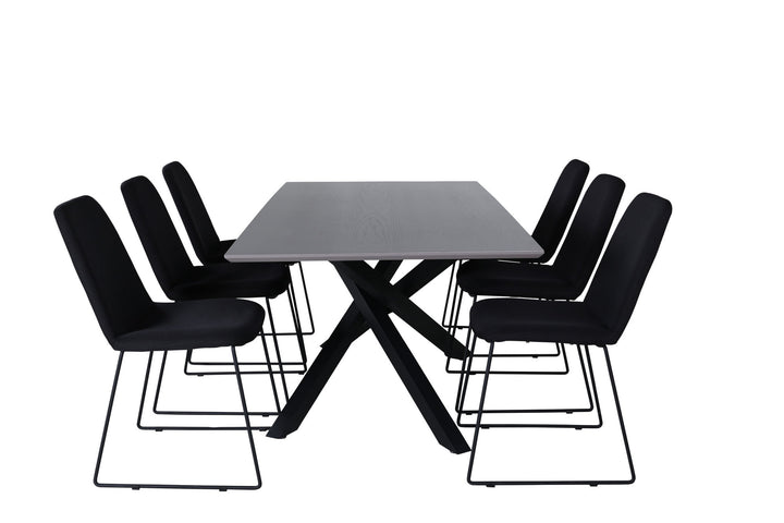 Venture Home Piazza Dining Table , Black Grey Veneer+Muce Dining Chair , Black Legs , Black Fabric_6