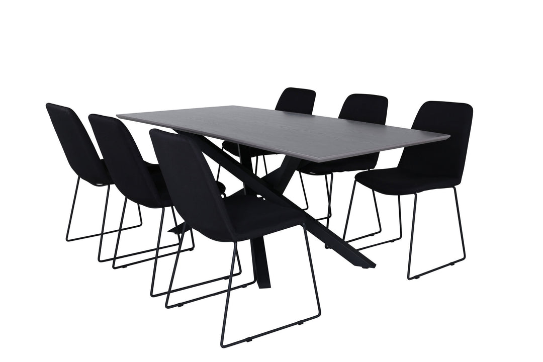 Venture Home Piazza Dining Table , Black Grey Veneer+Muce Dining Chair , Black Legs , Black Fabric_6