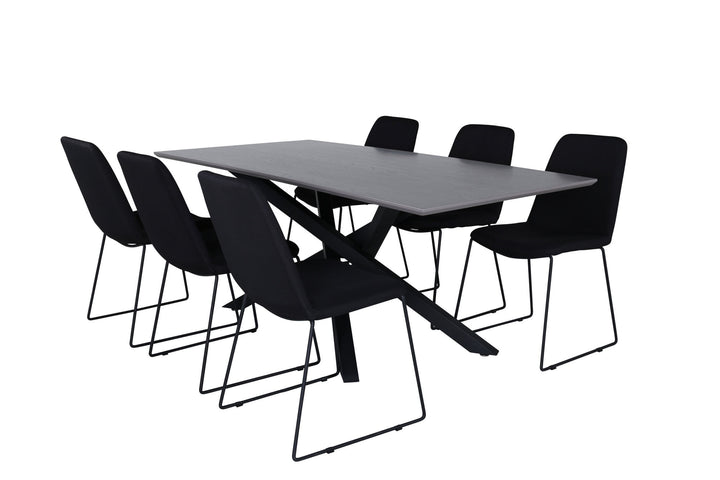 Venture Home Piazza Dining Table , Black Grey Veneer+Muce Dining Chair , Black Legs , Black Fabric_6