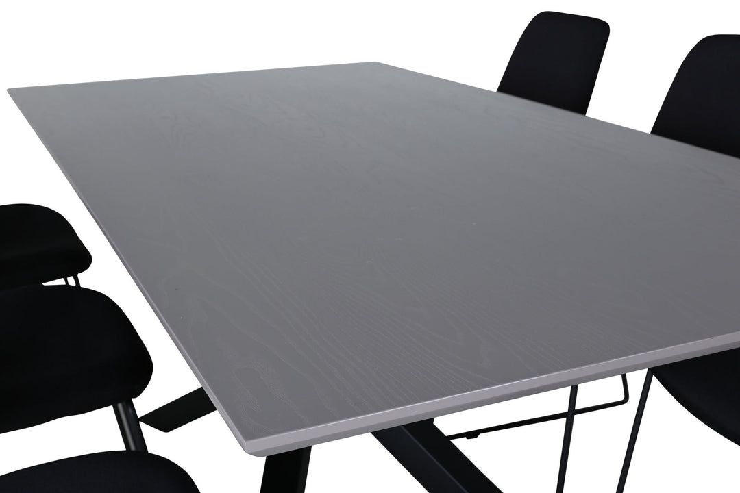 Venture Home Piazza Dining Table , Black Grey Veneer+Muce Dining Chair , Black Legs , Black Fabric_6