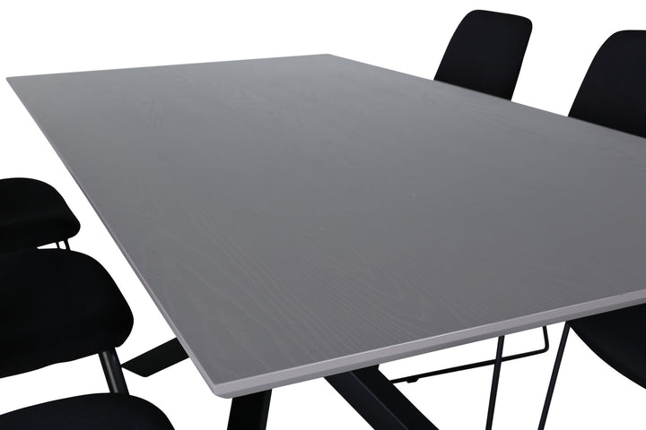 Venture Home Piazza Dining Table , Black Grey Veneer+Muce Dining Chair , Black Legs , Black Fabric_6