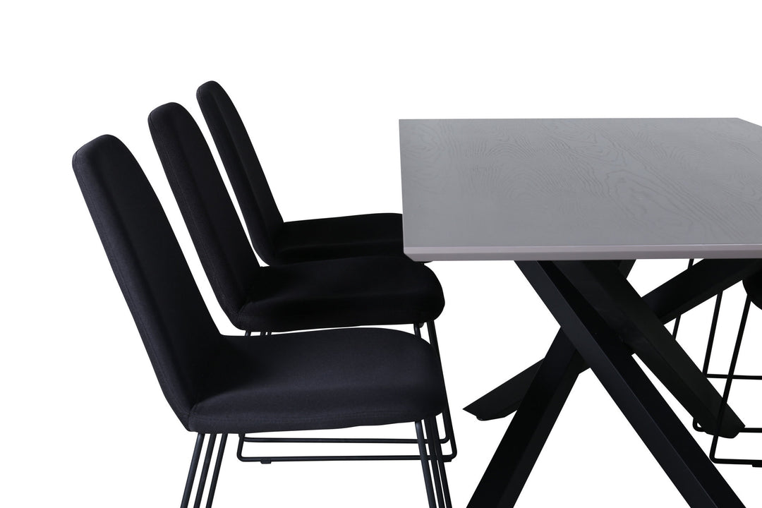 Venture Home Piazza Dining Table , Black Grey Veneer+Muce Dining Chair , Black Legs , Black Fabric_6