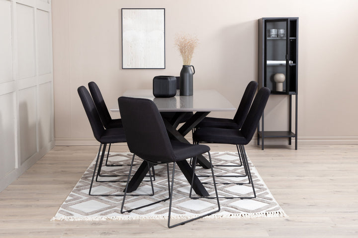 Venture Home Piazza Dining Table , Black Grey Veneer+Muce Dining Chair , Black Legs , Black Fabric_6