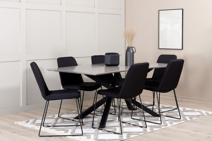 Venture Home Piazza Dining Table , Black Grey Veneer+Muce Dining Chair , Black Legs , Black Fabric_6