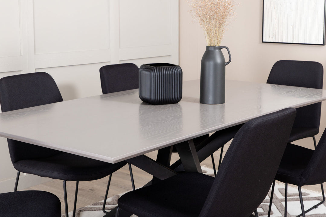 Venture Home Piazza Dining Table , Black Grey Veneer+Muce Dining Chair , Black Legs , Black Fabric_6