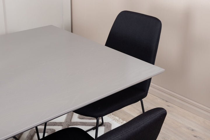 Venture Home Piazza Dining Table , Black Grey Veneer+Muce Dining Chair , Black Legs , Black Fabric_6