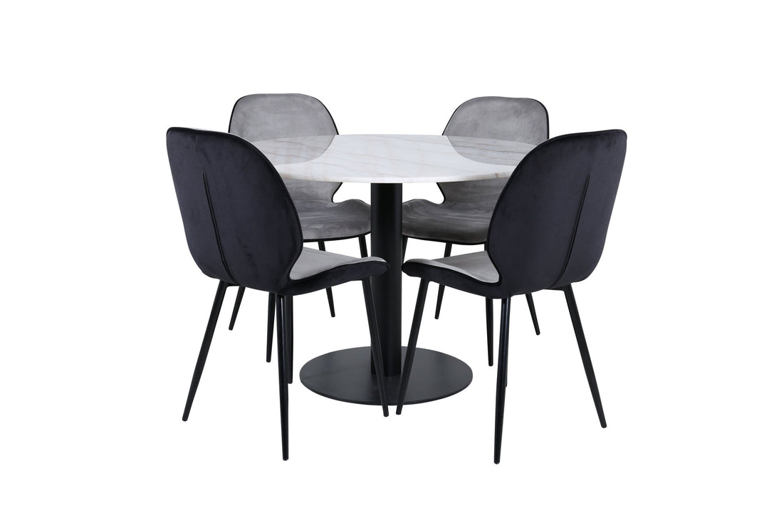 Venture Home Estelle Round Dining Table ø106 H75 - White / Black+Emma Chair - Black / Black and Light Grey Black Velvet in Back Grey Velvet in front_4