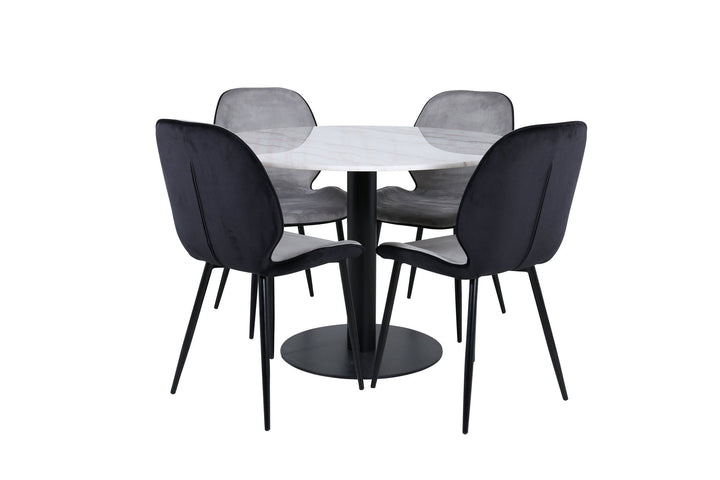 Venture Home Estelle Round Dining Table ø106 H75 - White / Black+Emma Chair - Black / Black and Light Grey Black Velvet in Back Grey Velvet in front_4