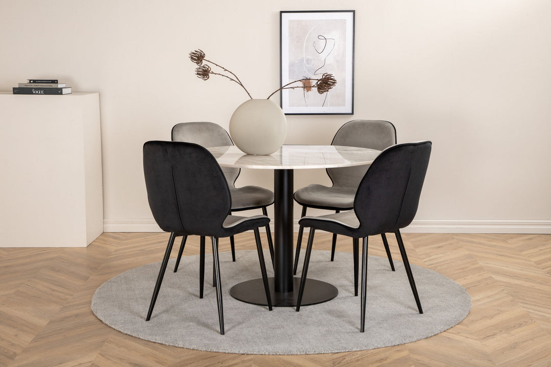 Venture Home Estelle Round Dining Table ø106 H75 - White / Black+Emma Chair - Black / Black and Light Grey Black Velvet in Back Grey Velvet in front_4