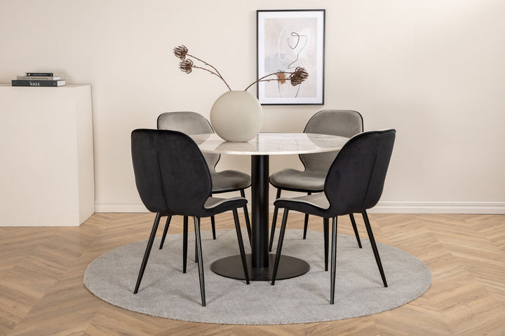 Venture Home Estelle Round Dining Table ø106 H75 - White / Black+Emma Chair - Black / Black and Light Grey Black Velvet in Back Grey Velvet in front_4