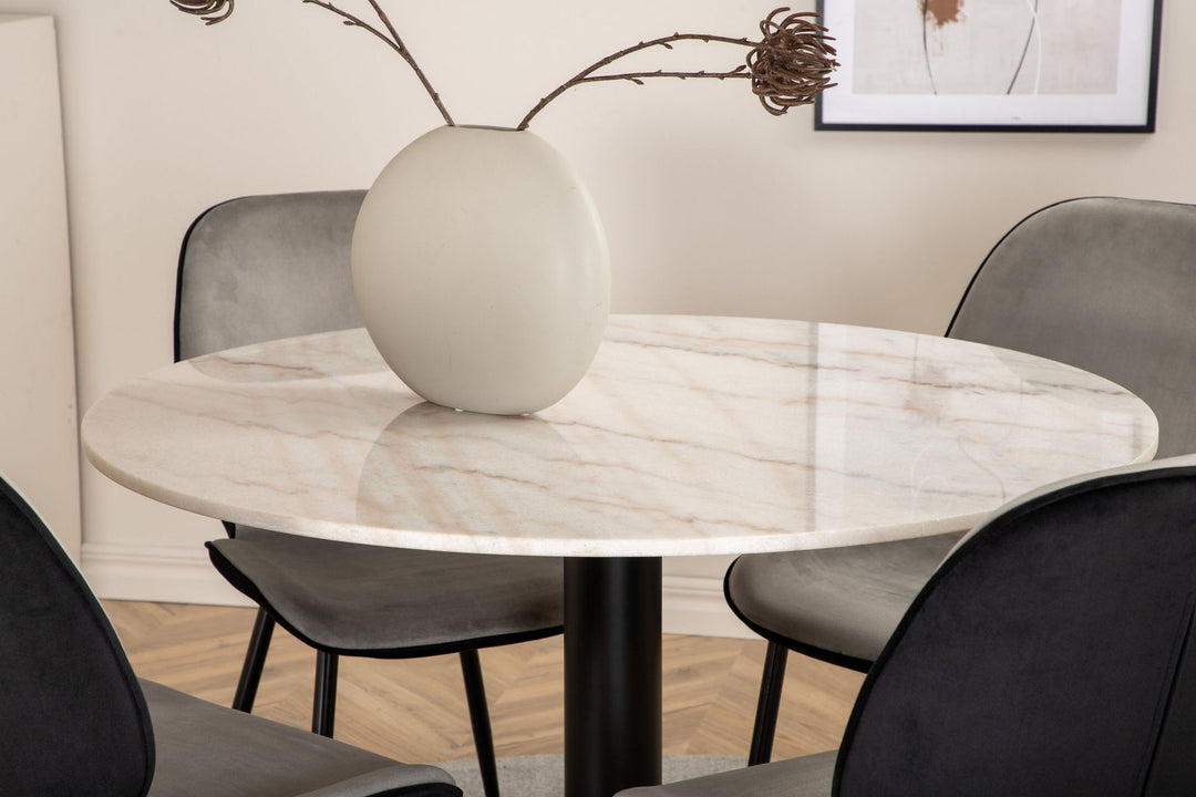 Venture Home Estelle Round Dining Table ø106 H75 - White / Black+Emma Chair - Black / Black and Light Grey Black Velvet in Back Grey Velvet in front_4