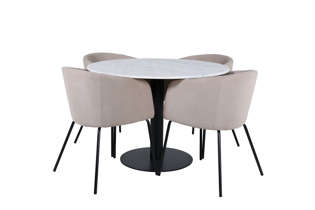 Venture Home Estelle Round Dining Table ø106 H75 - White / Black+Berit Chair - Black / Beige Fabric (Polyester linen )_4