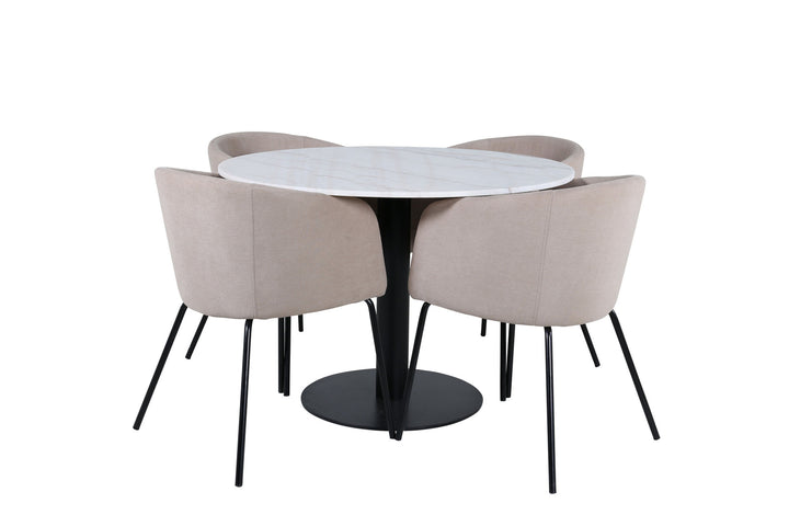 Venture Home Estelle Round Dining Table ø106 H75 - White / Black+Berit Chair - Black / Beige Fabric (Polyester linen )_4