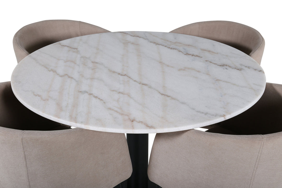 Venture Home Estelle Round Dining Table ø106 H75 - White / Black+Berit Chair - Black / Beige Fabric (Polyester linen )_4