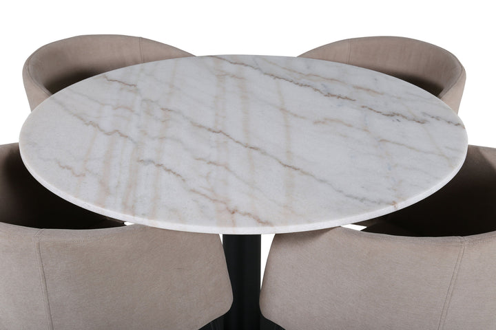 Venture Home Estelle Round Dining Table ø106 H75 - White / Black+Berit Chair - Black / Beige Fabric (Polyester linen )_4