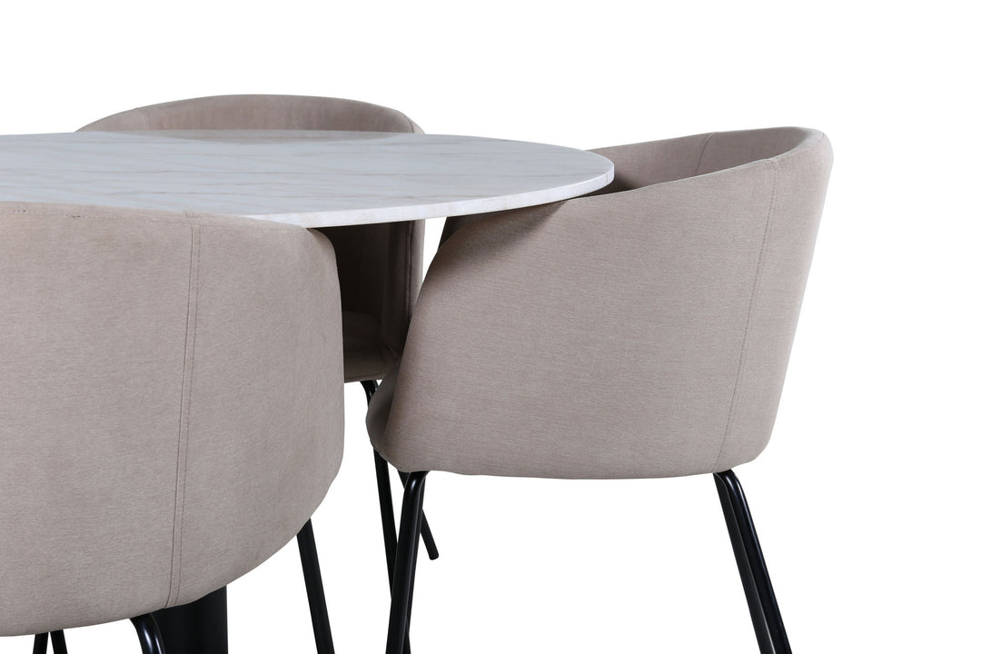Venture Home Estelle Round Dining Table ø106 H75 - White / Black+Berit Chair - Black / Beige Fabric (Polyester linen )_4