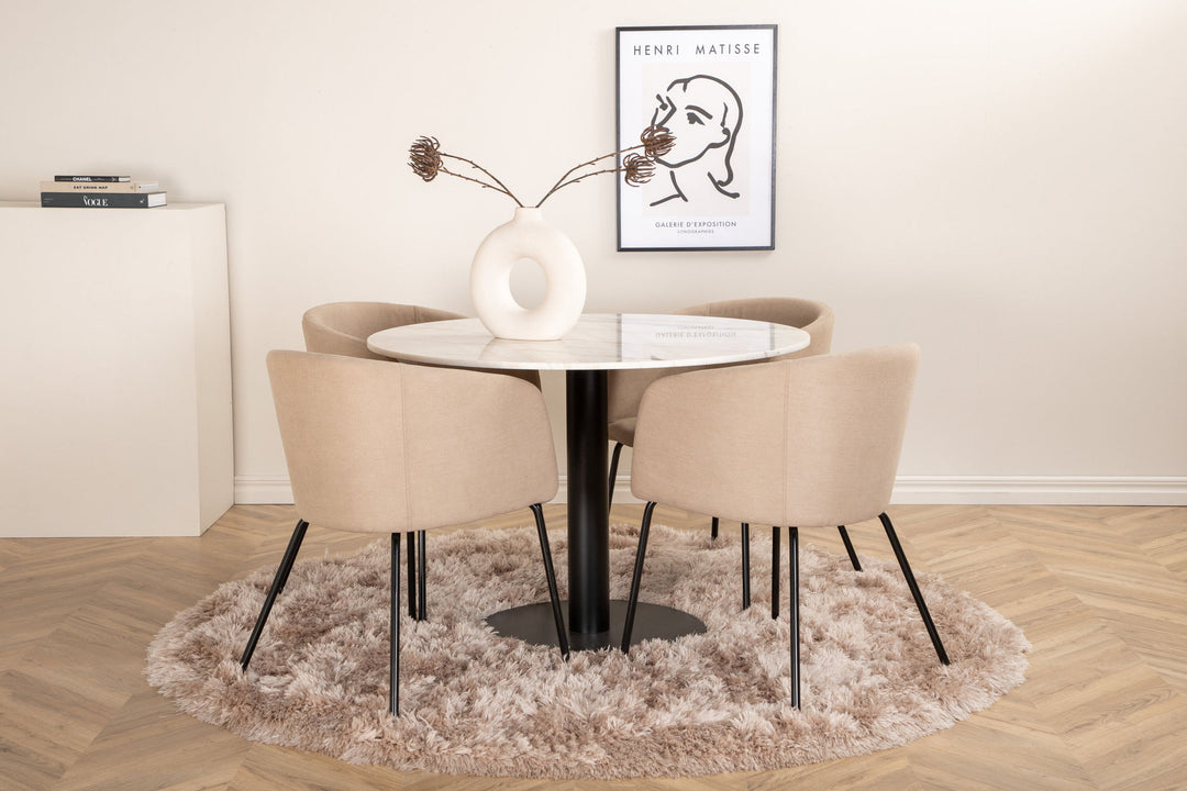 Venture Home Estelle Round Dining Table ø106 H75 - White / Black+Berit Chair - Black / Beige Fabric (Polyester linen )_4