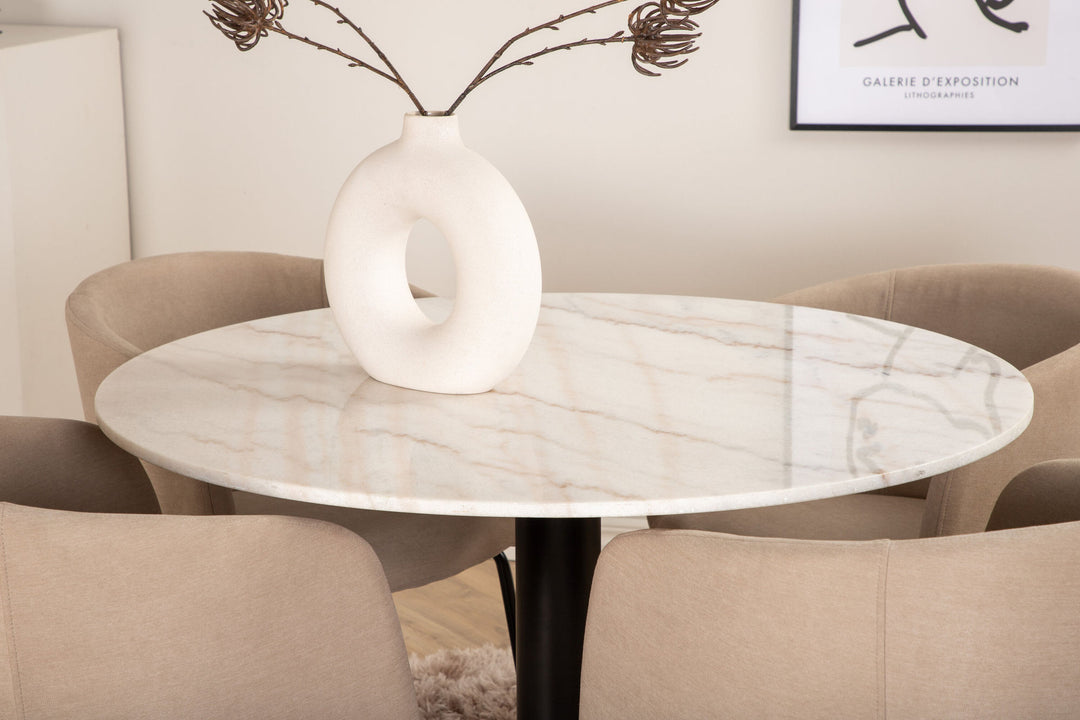 Venture Home Estelle Round Dining Table ø106 H75 - White / Black+Berit Chair - Black / Beige Fabric (Polyester linen )_4