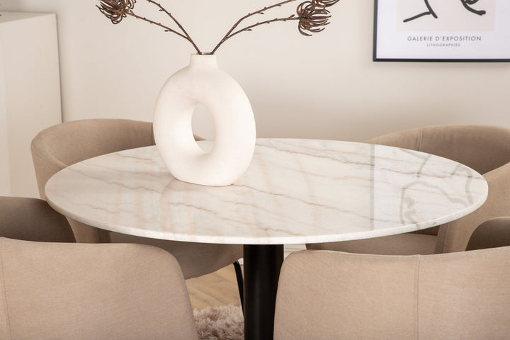 Venture Home Estelle Round Dining Table ø106 H75 - White / Black+Berit Chair - Black / Beige Fabric (Polyester linen )_4
