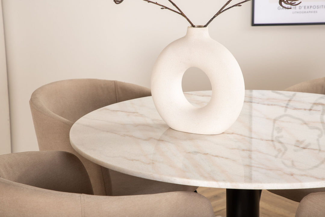 Venture Home Estelle Round Dining Table ø106 H75 - White / Black+Berit Chair - Black / Beige Fabric (Polyester linen )_4