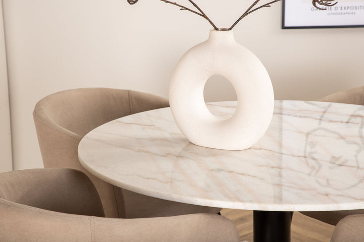 Venture Home Estelle Round Dining Table ø106 H75 - White / Black+Berit Chair - Black / Beige Fabric (Polyester linen )_4