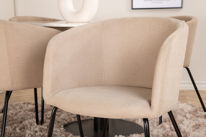 Venture Home Estelle Round Dining Table ø106 H75 - White / Black+Berit Chair - Black / Beige Fabric (Polyester linen )_4
