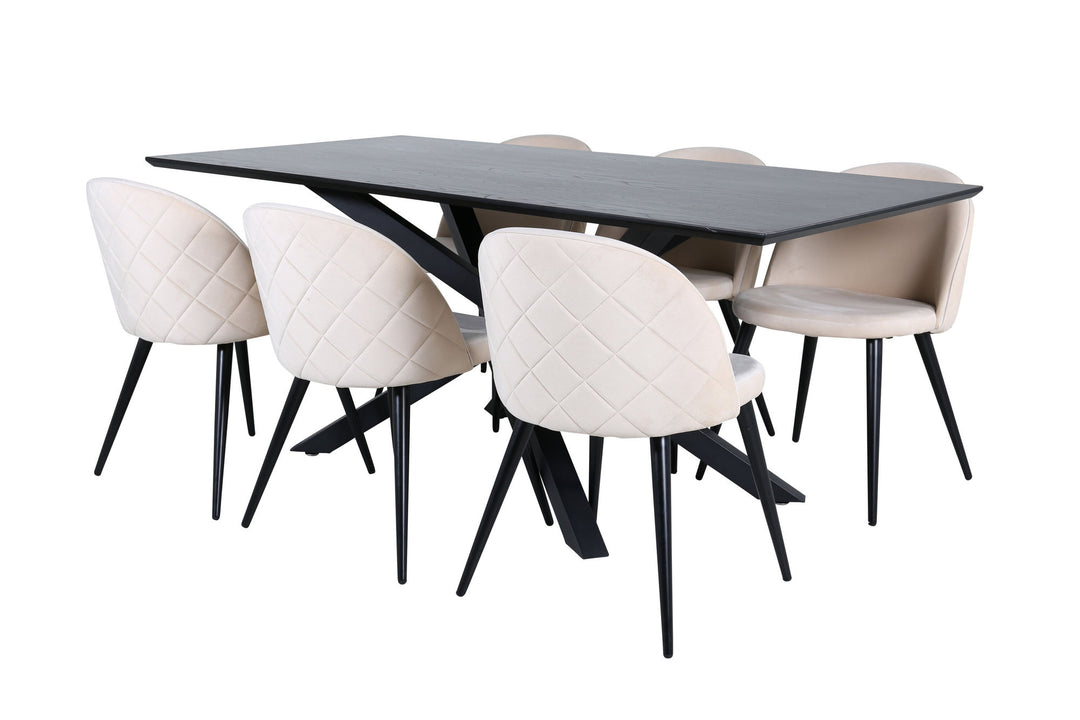Venture Home Piazza Dining Table - Black / Black Veneer+Velvet Stitches Chair - Black / Beige Velvet_6