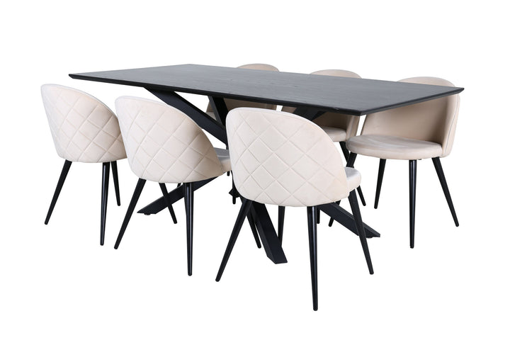Venture Home Piazza Dining Table - Black / Black Veneer+Velvet Stitches Chair - Black / Beige Velvet_6