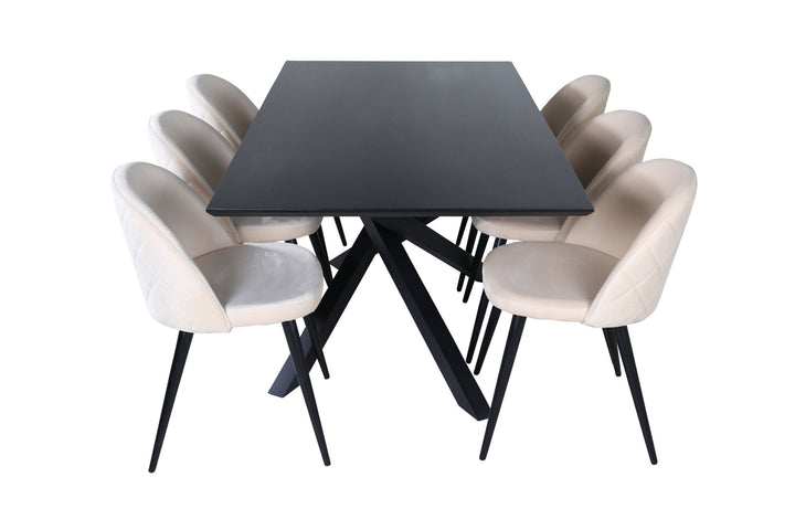 Venture Home Piazza Dining Table - Black / Black Veneer+Velvet Stitches Chair - Black / Beige Velvet_6