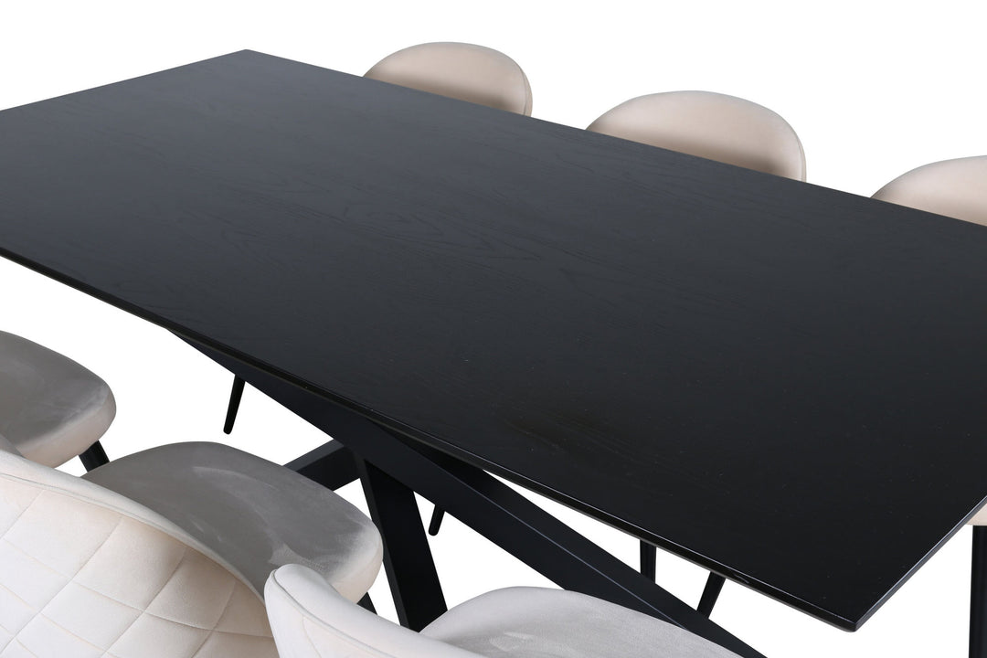 Venture Home Piazza Dining Table - Black / Black Veneer+Velvet Stitches Chair - Black / Beige Velvet_6