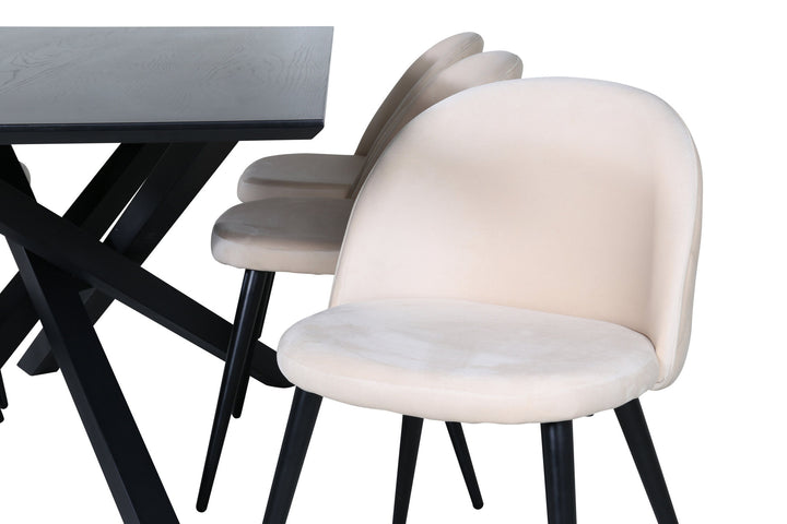 Venture Home Piazza Dining Table - Black / Black Veneer+Velvet Stitches Chair - Black / Beige Velvet_6