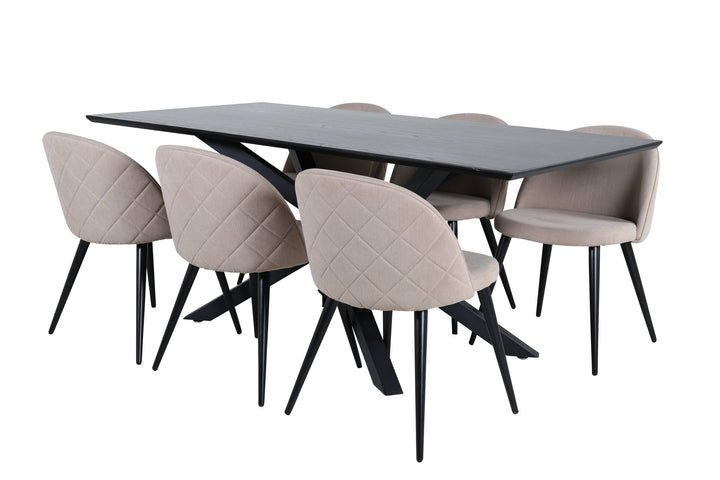 Venture Home Piazza Dining Table - Black / Black Veneer+Velvet Stitches Chair - Black / Beige Fabric (Polyester linen )_6