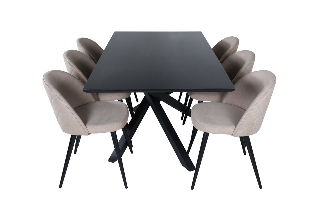 Venture Home Piazza Dining Table - Black / Black Veneer+Velvet Stitches Chair - Black / Beige Fabric (Polyester linen )_6