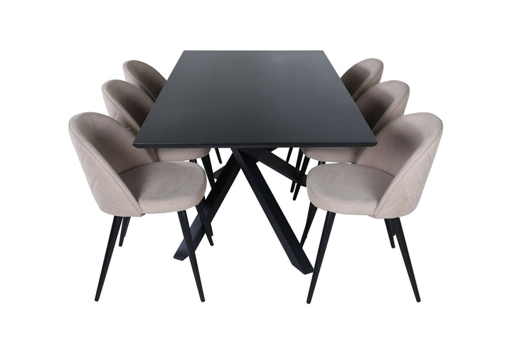 Venture Home Piazza Dining Table - Black / Black Veneer+Velvet Stitches Chair - Black / Beige Fabric (Polyester linen )_6