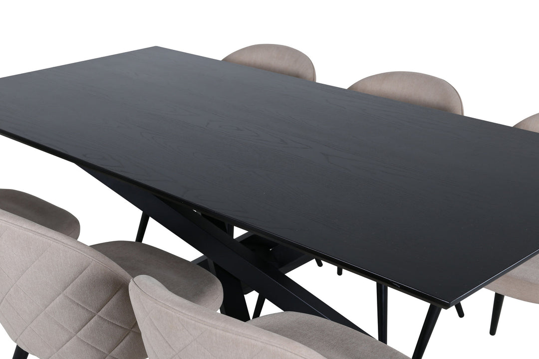 Venture Home Piazza Dining Table - Black / Black Veneer+Velvet Stitches Chair - Black / Beige Fabric (Polyester linen )_6