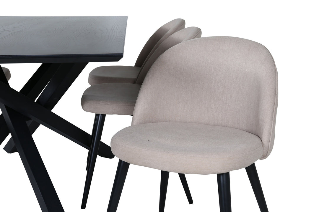 Venture Home Piazza Dining Table - Black / Black Veneer+Velvet Stitches Chair - Black / Beige Fabric (Polyester linen )_6