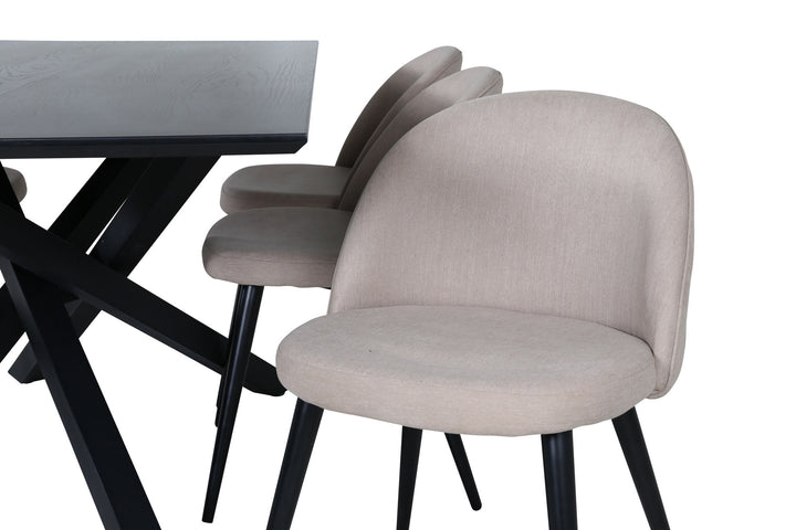 Venture Home Piazza Dining Table - Black / Black Veneer+Velvet Stitches Chair - Black / Beige Fabric (Polyester linen )_6