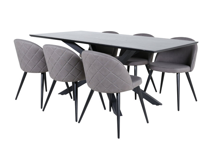 Venture Home Piazza Dining Table - Black / Black Veneer+Velvet Stitches Chair - Black / Grey Micro Fibre_6
