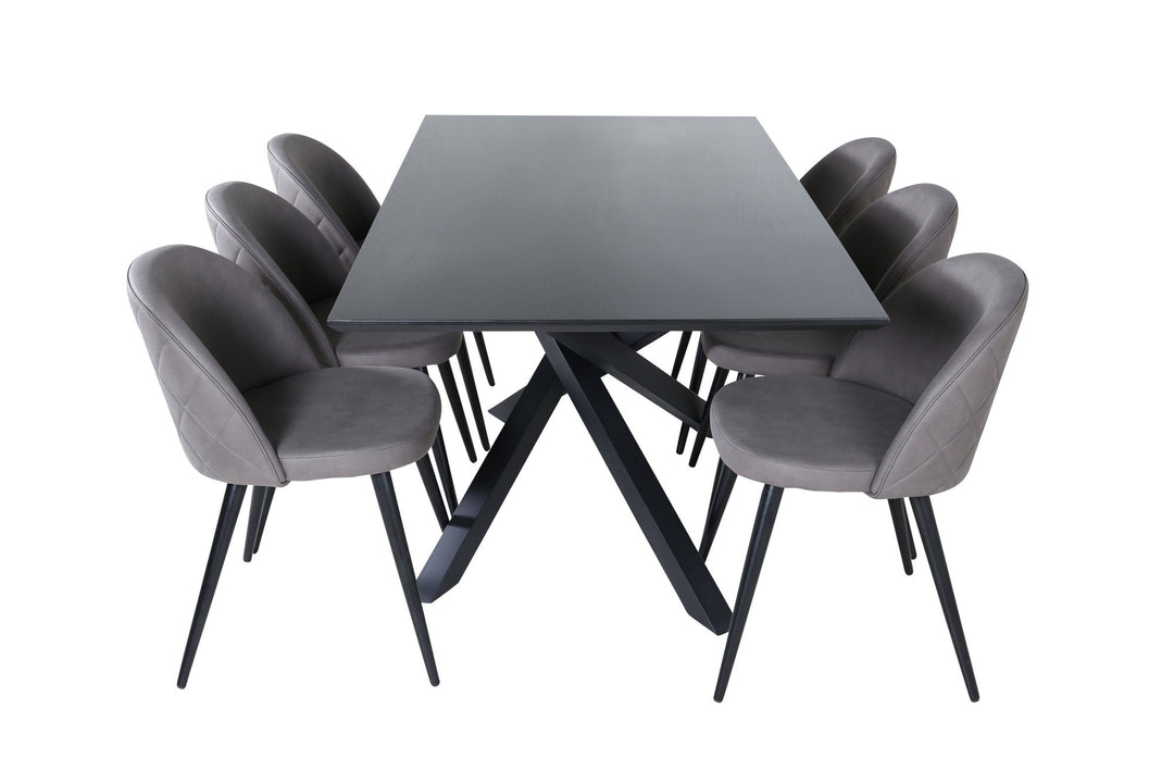 Venture Home Piazza Dining Table - Black / Black Veneer+Velvet Stitches Chair - Black / Grey Micro Fibre_6