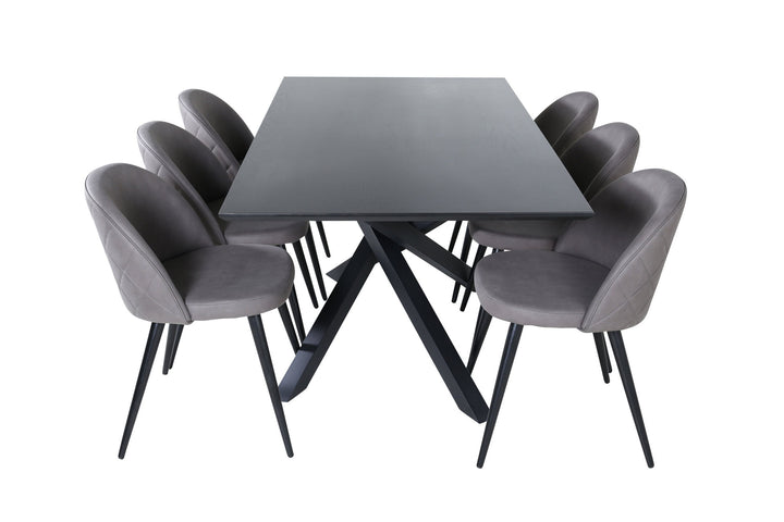Venture Home Piazza Dining Table - Black / Black Veneer+Velvet Stitches Chair - Black / Grey Micro Fibre_6