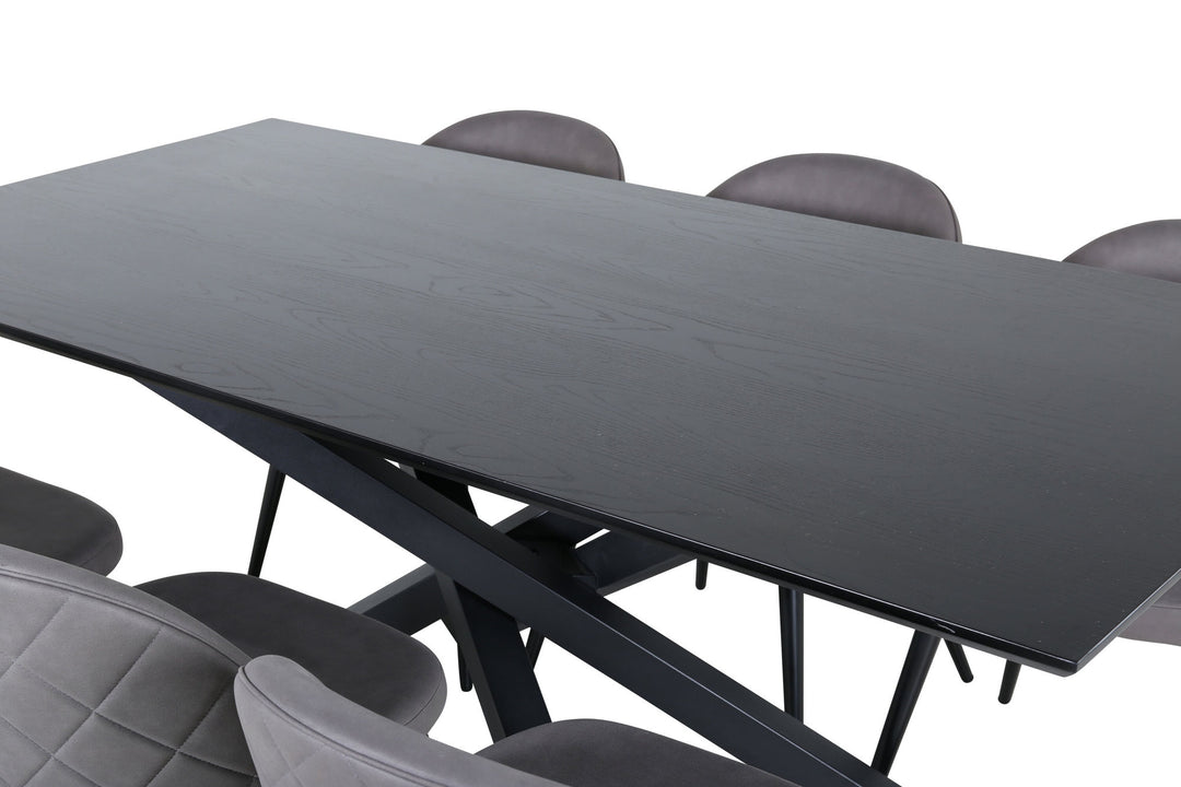 Venture Home Piazza Dining Table - Black / Black Veneer+Velvet Stitches Chair - Black / Grey Micro Fibre_6