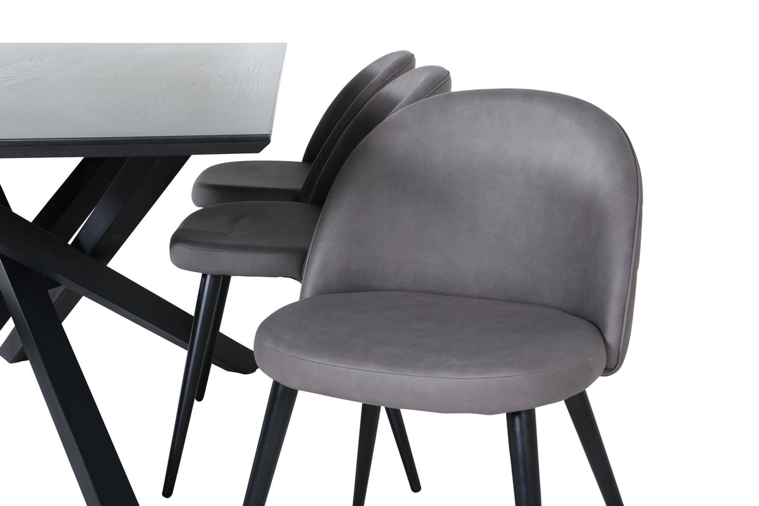 Venture Home Piazza Dining Table - Black / Black Veneer+Velvet Stitches Chair - Black / Grey Micro Fibre_6