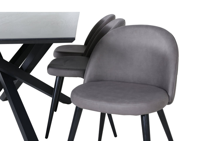 Venture Home Piazza Dining Table - Black / Black Veneer+Velvet Stitches Chair - Black / Grey Micro Fibre_6