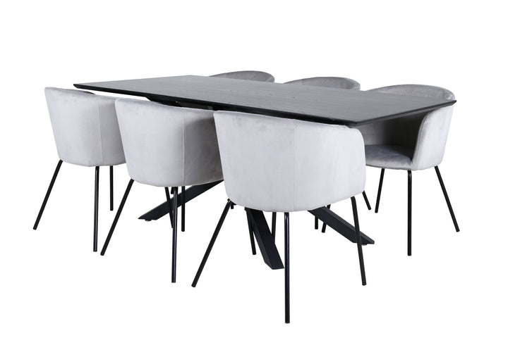 Venture Home Piazza Dining Table - Black / Black Veneer+Berit Chair - Black / Light Grey Velvet_6