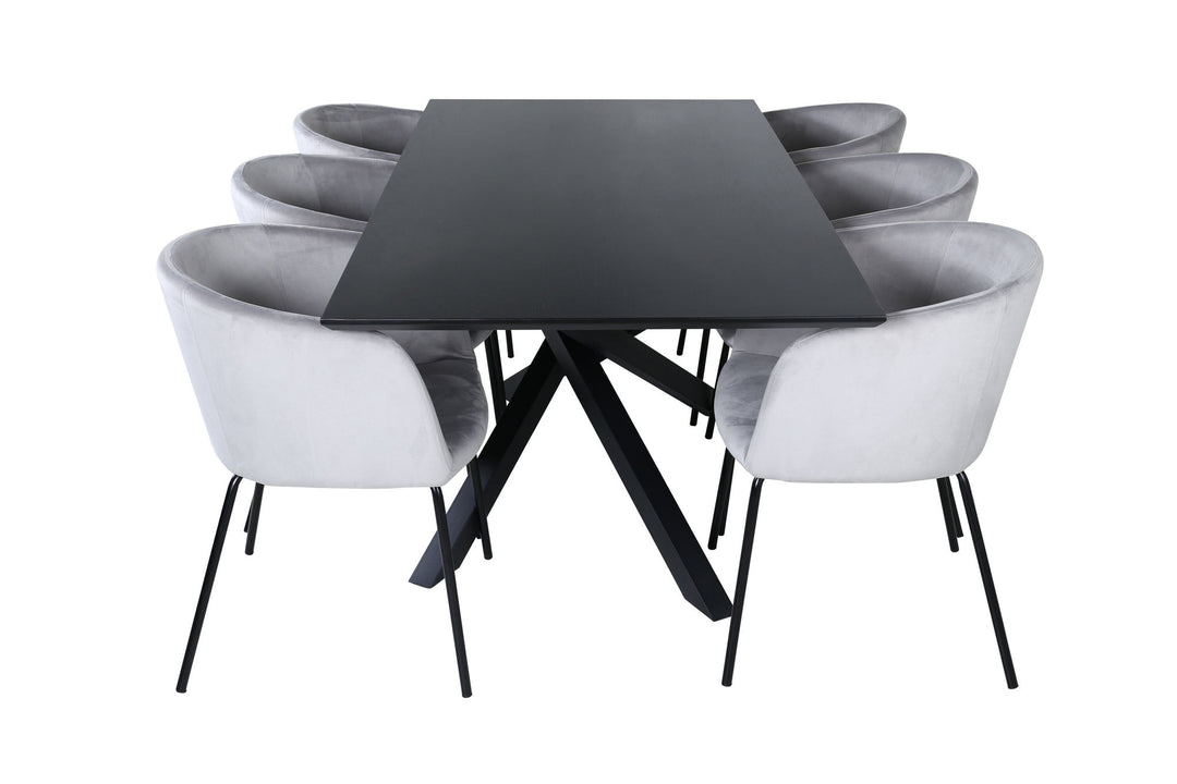 Venture Home Piazza Dining Table - Black / Black Veneer+Berit Chair - Black / Light Grey Velvet_6