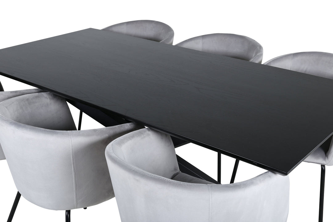 Venture Home Piazza Dining Table - Black / Black Veneer+Berit Chair - Black / Light Grey Velvet_6
