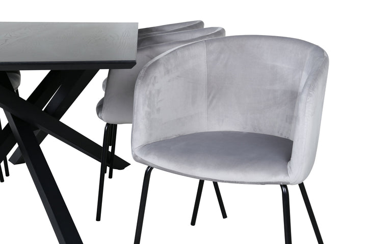 Venture Home Piazza Dining Table - Black / Black Veneer+Berit Chair - Black / Light Grey Velvet_6