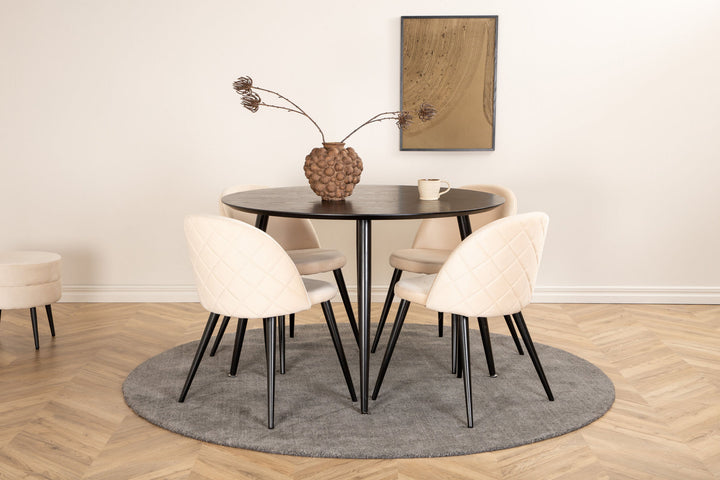Venture Home Dipp Dining Table - 115cm - Black Veneer / All black legs +Velvet Stitches Chair - Black / Beige Velvet_4