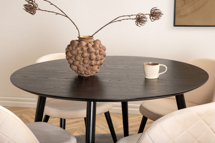 Venture Home Dipp Dining Table - 115cm - Black Veneer / All black legs +Velvet Stitches Chair - Black / Beige Velvet_4